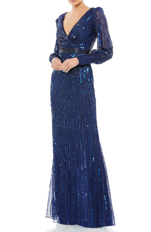 Mac Duggal Sequin Long Sleeve Sheath Gown Midnight at Nordstrom,