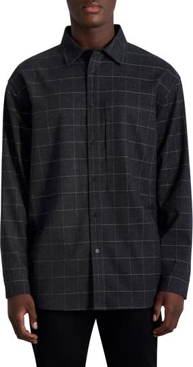 Karl Lagerfeld Paris Oversize Windowpane Stretch Button-Up Shirt