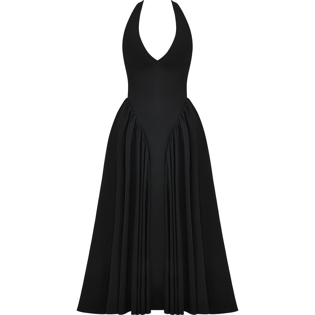 House Of Cb Marilyn Gingham Halter Midi Sundress In Black