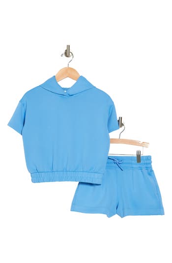 Shop 90 Degree By Reflex Kids' Short Sleeve Hoodie & Shorts Set In Marina