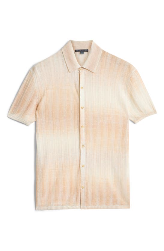 Shop John Varvatos Santiago Short Sleeve Button-up Sweater In Melon