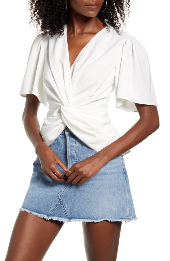 Endless Rose Twist Front Ruffle Sleeve Blouse In White