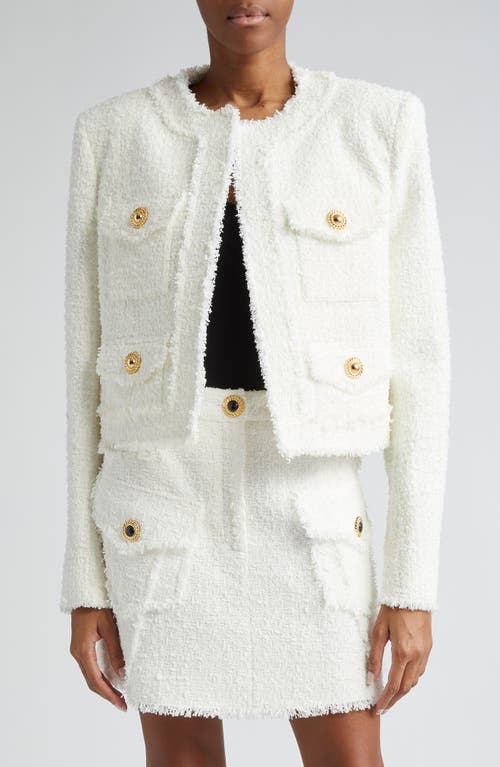 Balmain Four-Pocket Open Front Tweed Jacket White at Nordstrom, Us