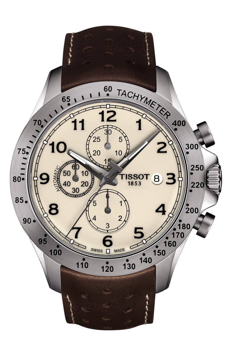 Tissot V8 Automatic Chronograph Leather Strap Watch, 45mm | Nordstrom