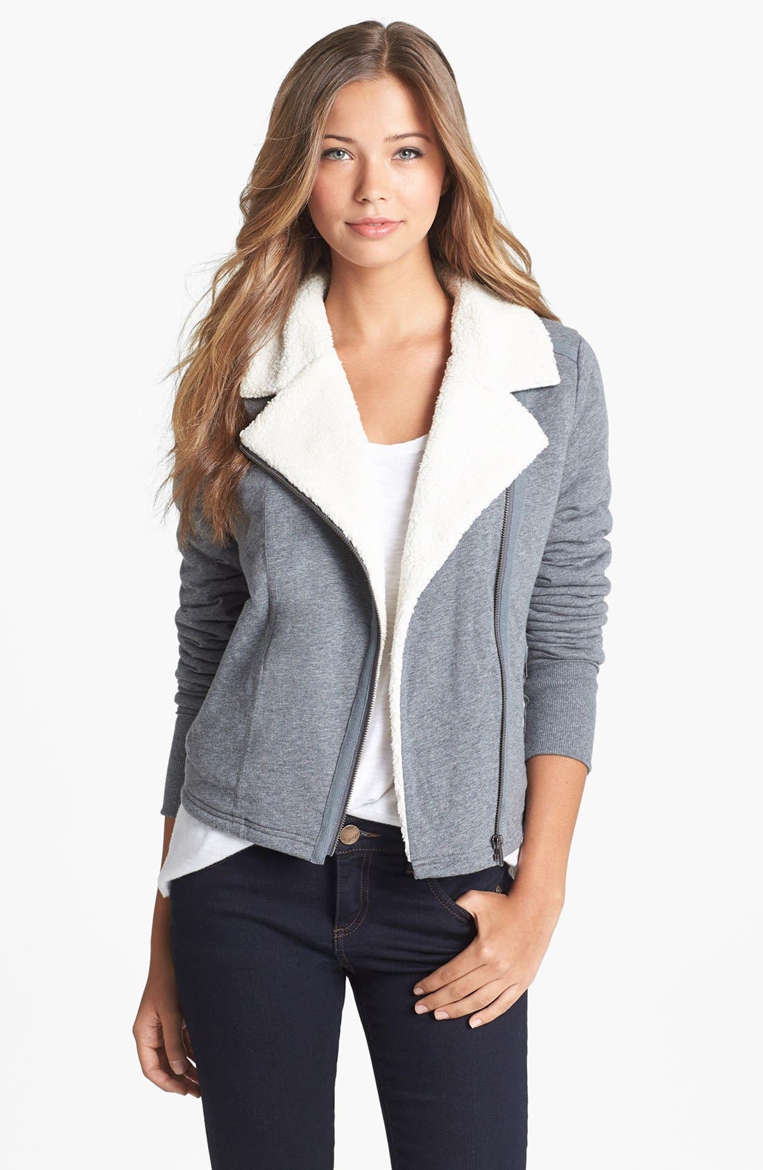 Caslon® Faux Shearling Lined Moto Jacket (Regular & Petite) Nordstrom