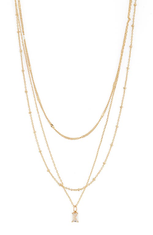 14K Gold Dipped Layered Rhinestone Pendant Necklace