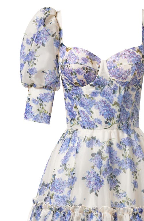 Milla Hydrangea Feminine Voluminous Sheer Sleeves Dress In Hydrangea