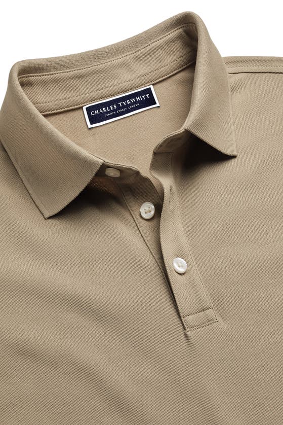 Shop Charles Tyrwhitt Solid Short Sleeve Cotton Tyrwhitt Pique Polo In Taupe