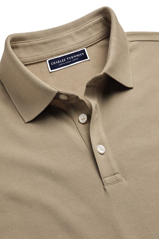 Charles Tyrwhitt Solid Short Sleeve Cotton Tyrwhitt Pique Polo In Taupe