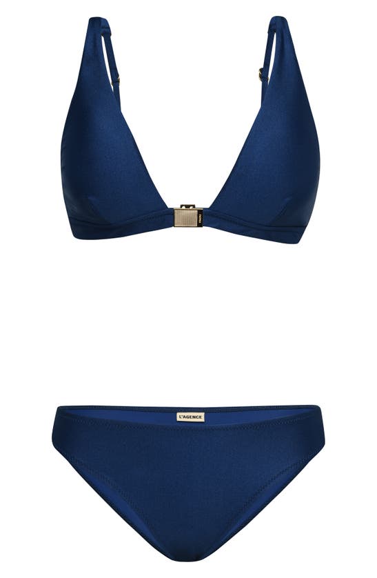 Shop L Agence L'agence Lexie Shimmer Bikini Top In Monaco Blue