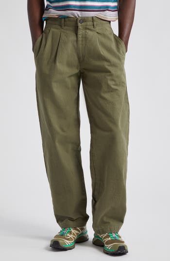 Noah Double Pleat Cotton Herringbone Pants | Nordstrom