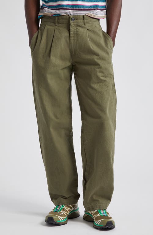 Noah Double Pleat Cotton Herringbone Pants at Nordstrom,