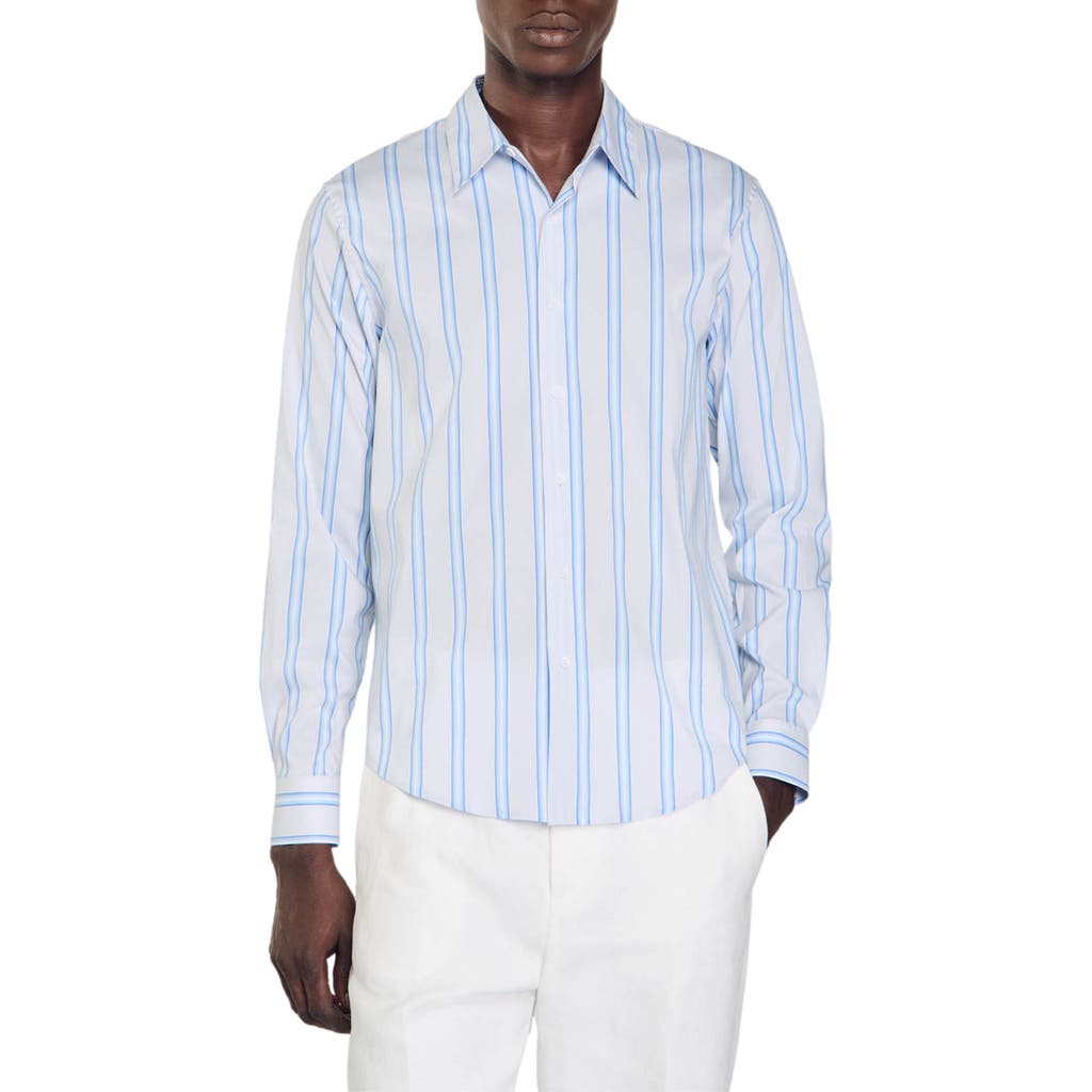 Sandro Stripe Button-up Shirt In Light Blue