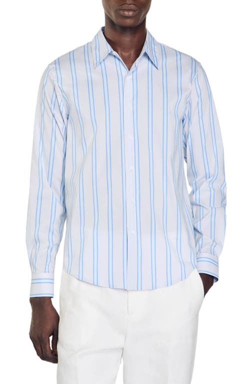 sandro Stripe Button-Up Shirt Light Blue at Nordstrom,