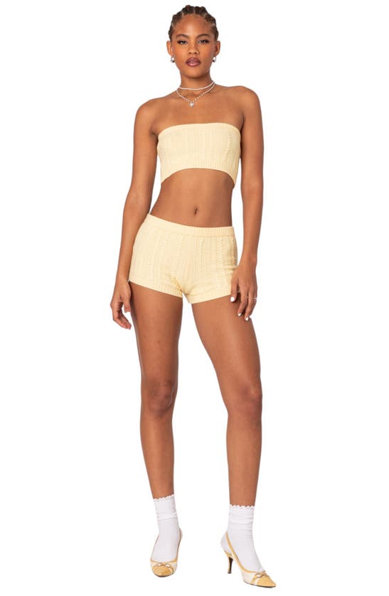 Shop Edikted Raegan Cable Stitch Shorts In Yellow