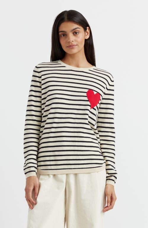Chinti & Parker Navy-cream Breton Heart Wool-cashmere Sweater In Cream
