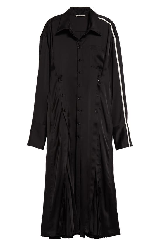 Shop Peter Do Pleated Long Sleeve Satin Shirtdress In Black