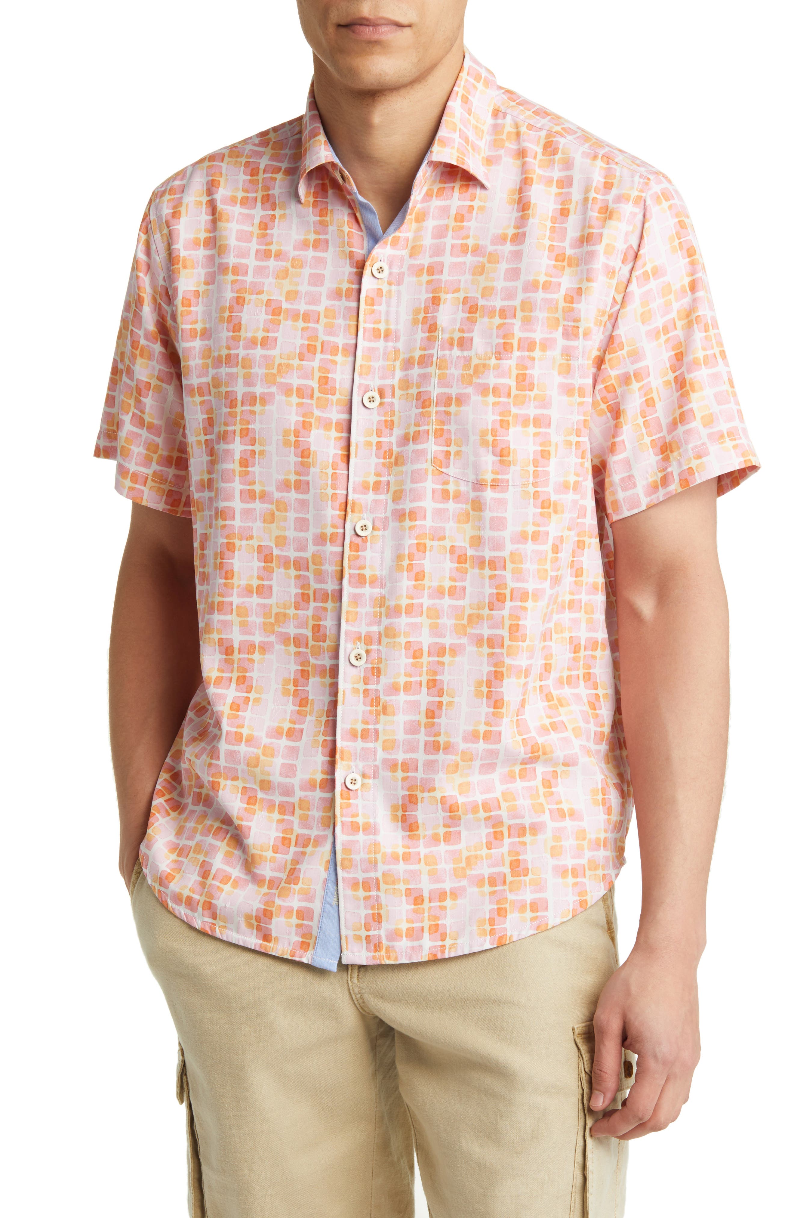 Tommy Bahama Bali Border Floral Jacquard Short Sleeve Silk Button-Up Shirt