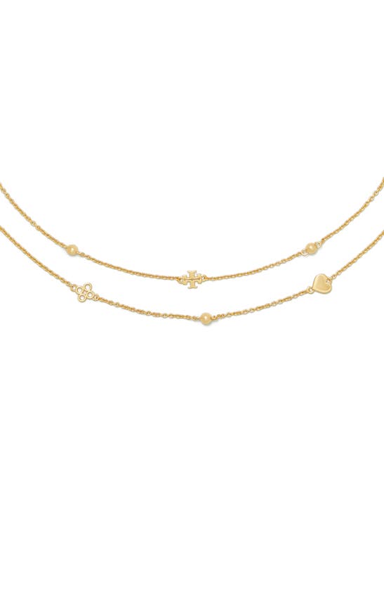 Shop Tory Burch Kira Station Chain Layered Necklace In Tory Gold
