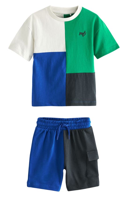 Shop Next Kids' Colorblock Cotton T-shirt & Cargo Shorts Set In Blue