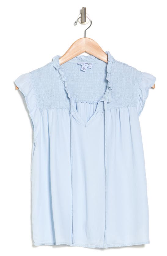 For The Republic Smocked Ruffle Top In Mist Blue