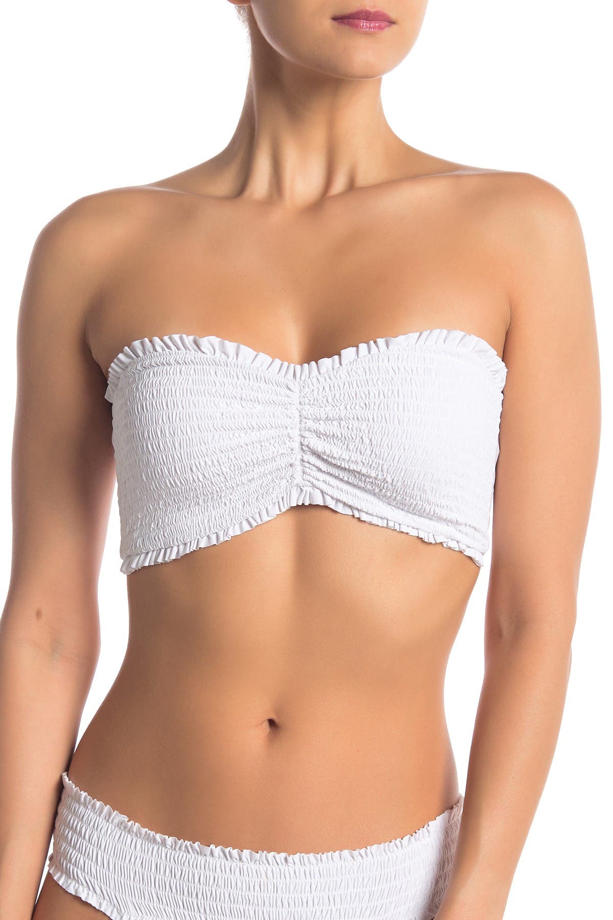 smocked bandeau bikini top