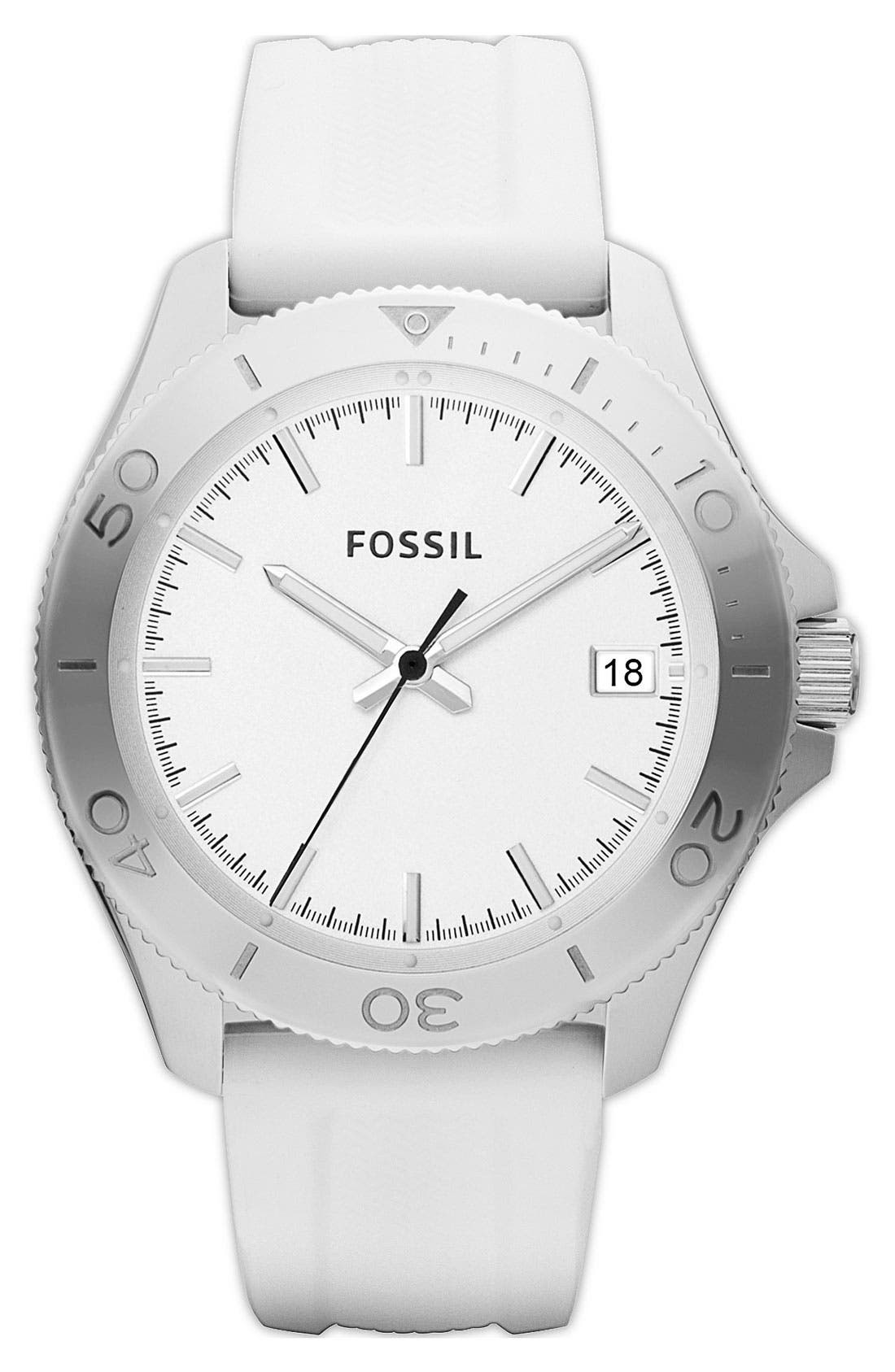 Fossil 'Retro Traveler' Silicone Strap Watch, 44mm Nordstrom