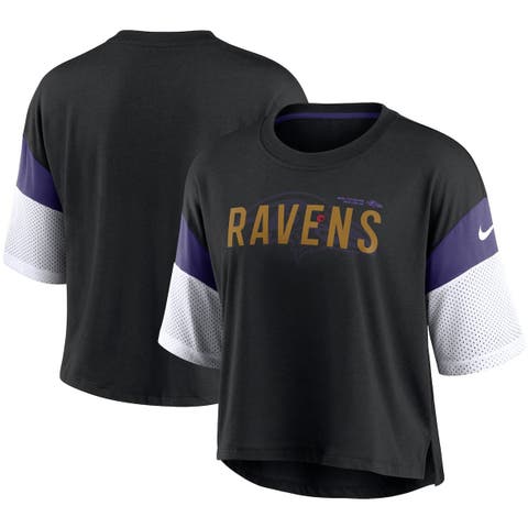 Women's Baltimore Ravens Nike Heathered Gray/Black Stripe Mesh Nickname  Tri-Blend 3/4-Sleeve T-Shirt