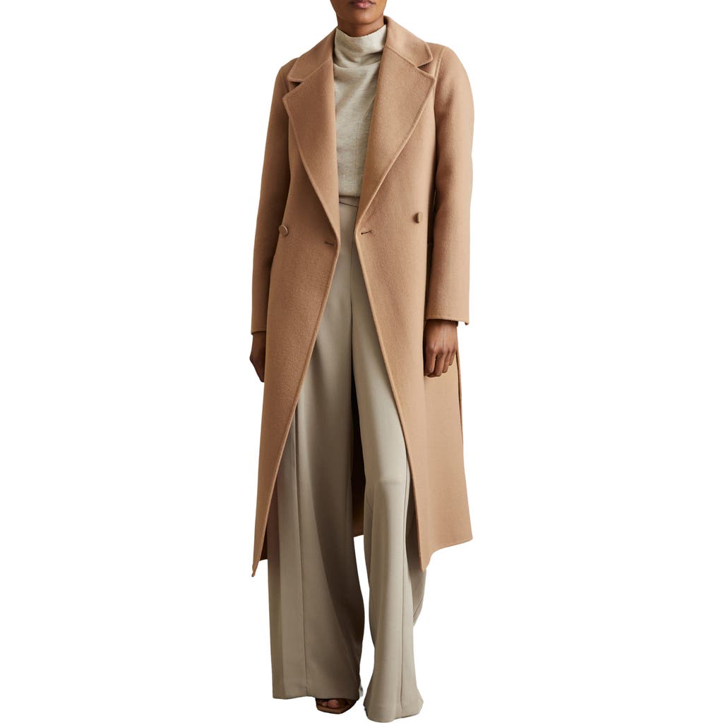 Reiss Lucia Belted Wool Blend Coat In Light Camel