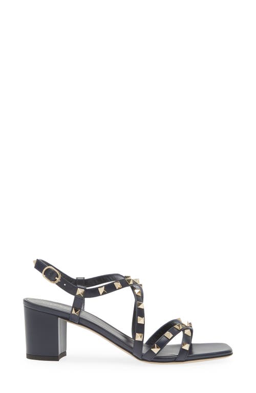 Shop Valentino Garavani Rockstud Block Heel Sandal In Marine