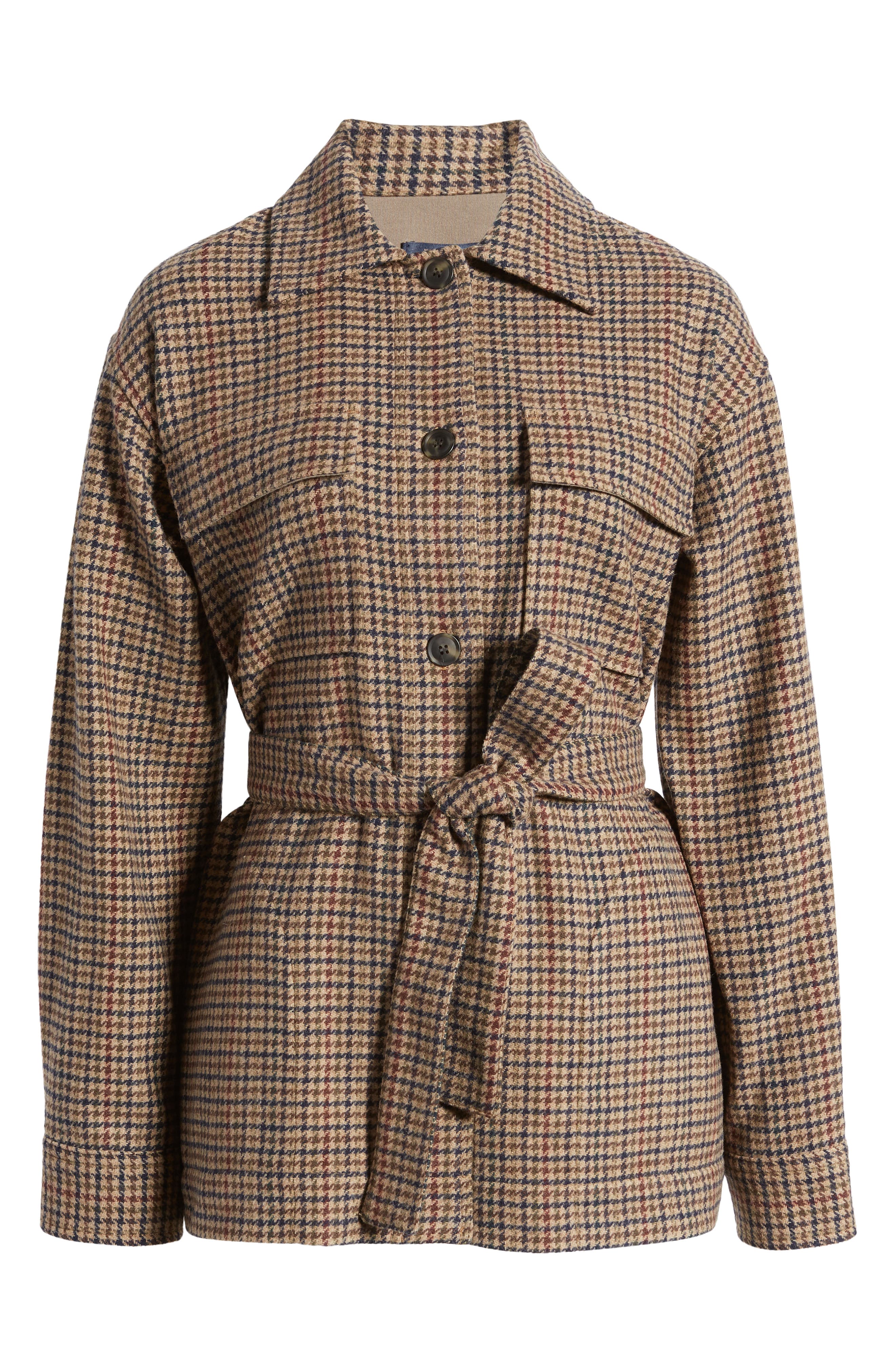 1940s Coats & Jackets Fashion History Pendleton West End Belted Virgin Wool Blend Shirt Jacket in Tan District Check at Nordstrom Size X-Large $349.00 AT vintagedancer.com