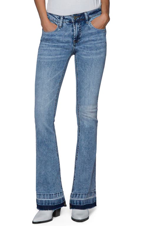 HINT OF BLU Mid Rise Released Hem Flare Jeans in Sail Blue