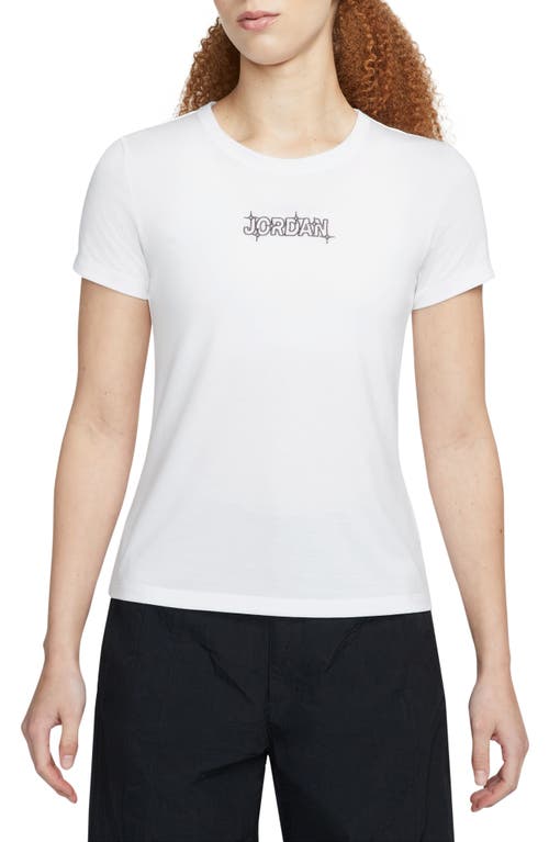 Slim Embroidered T-Shirt in White/Sky Mauve