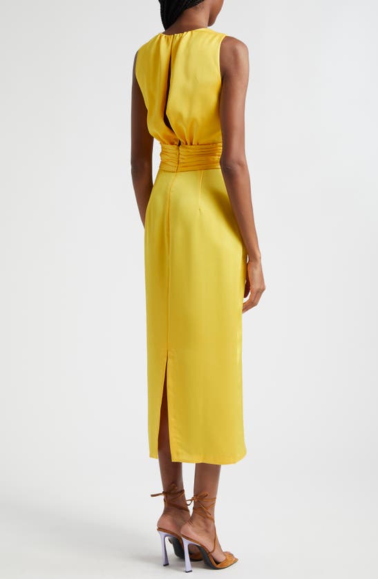Shop Ramy Brook Talon Twisted Satin Maxi Dress In Bright Lemon