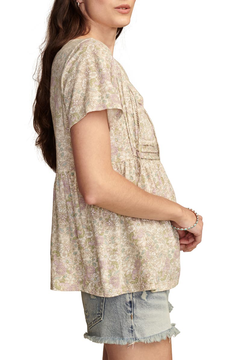 Lucky Brand Print Pintuck Knit Top, Alternate, color, Aloe Wash