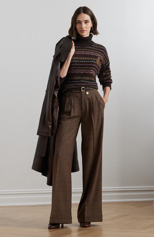 Ralph Lauren Lauren Check Wool Wide Leg Pants In Brown/tan/purple Multi