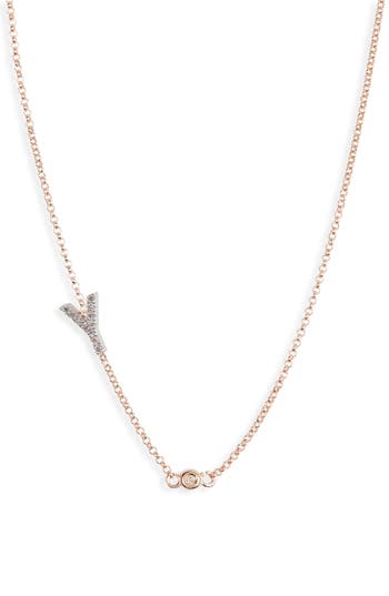 Meshmerise Bezel Diamond Initial Chain Necklace In Rose-y