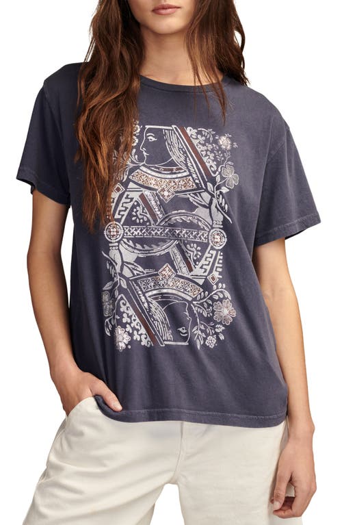Lucky Brand Floral Queen Oversize Cotton Graphic T-shirt In Washed Blu