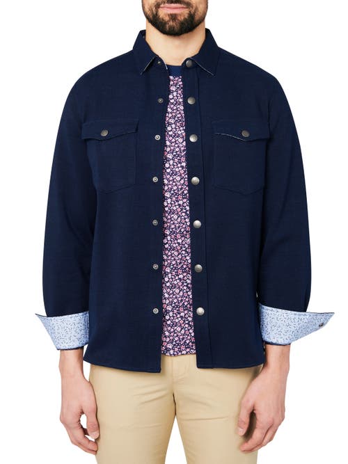 Shop Brooklyn Brigade Solid Waffle Knit Shirt Jacket In Navy