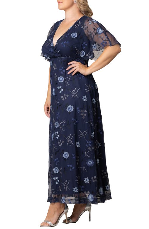 Shop Kiyonna Embroidered Elegance Floral Gown In Twilight Blooms