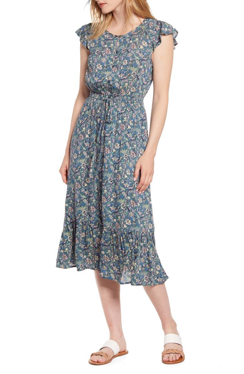 Lucky Brand Felicia Tie Waist Midi Dress | Nordstrom