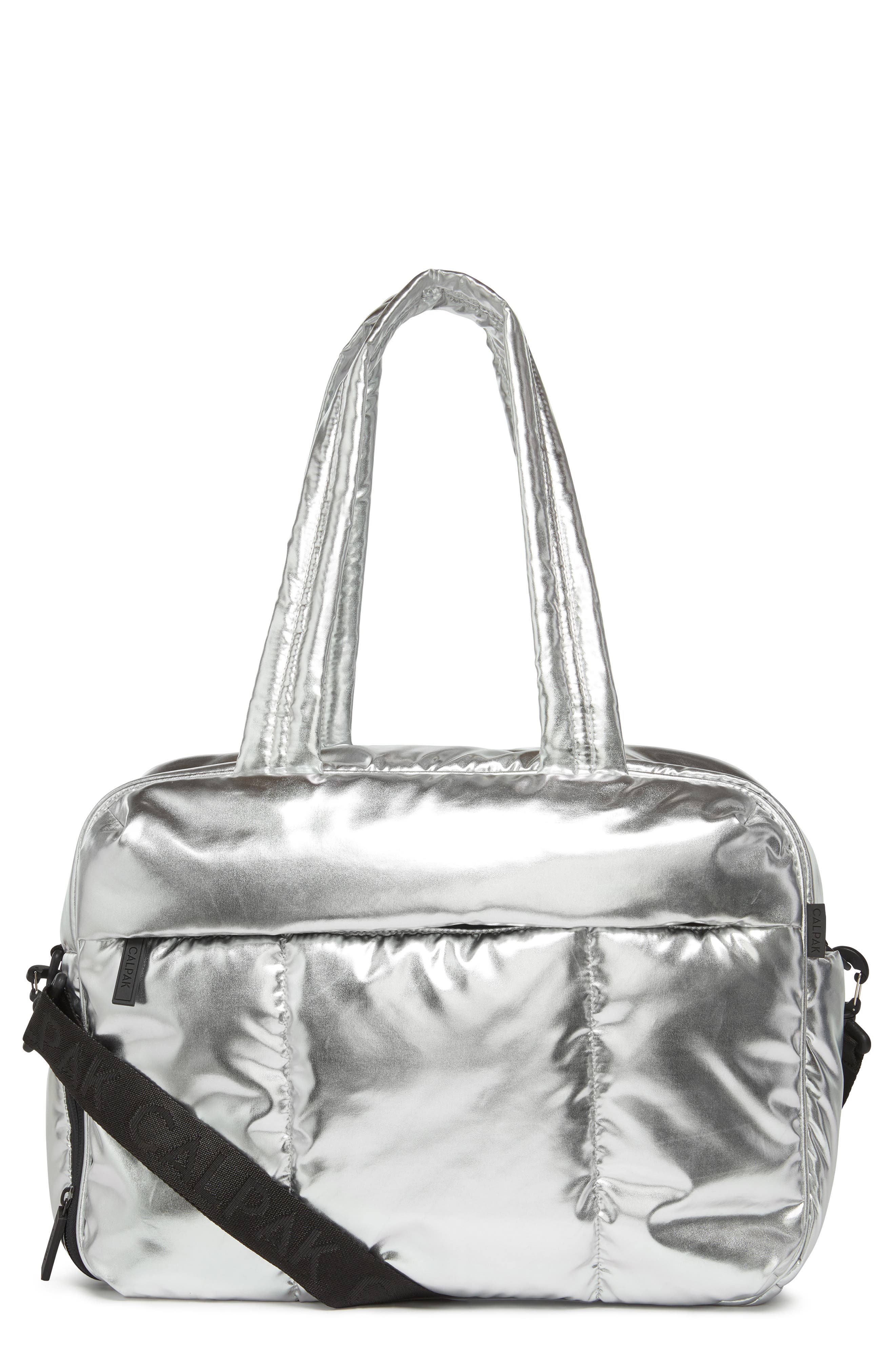 metallic duffle bag