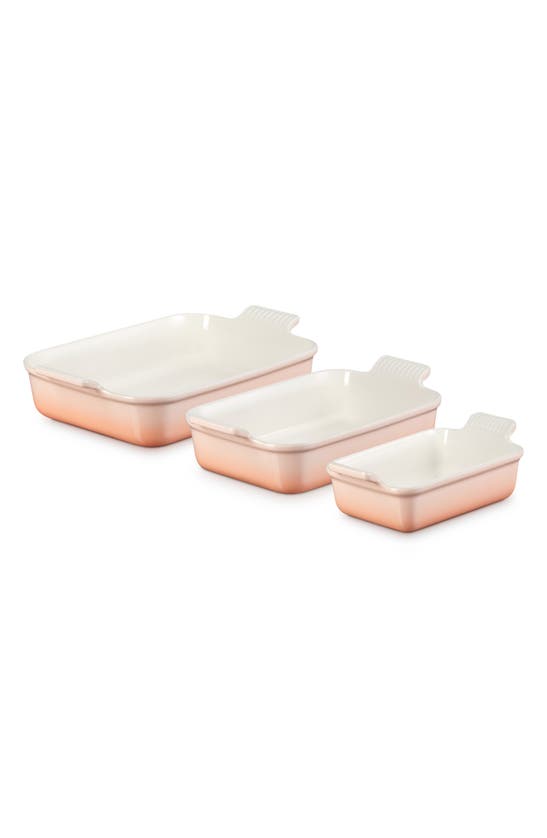 Shop Le Creuset The Heritage Set Of 3 Rectangular Baking Dishes In Peche