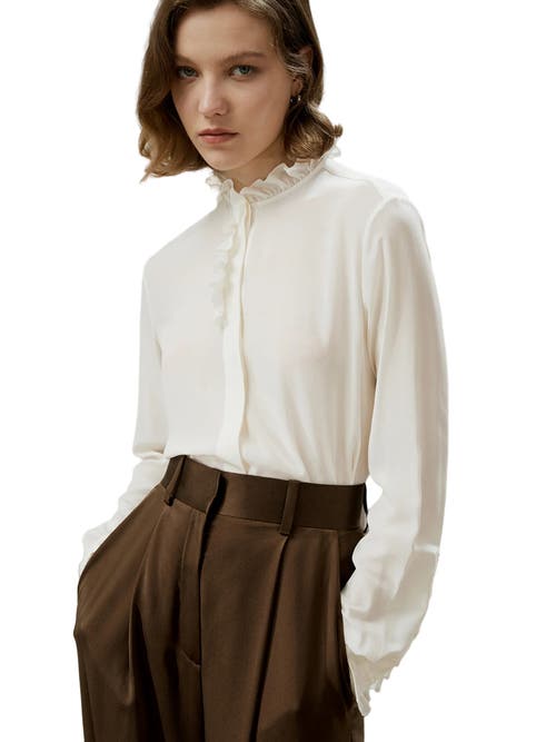 LILYSILK LILYSILK CRÊPE DE CHINE SILK BLOUSE WITH RUFFLE EDGE