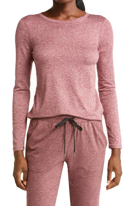 Zella Liana Long Sleeve Recycled Blend Performance T-shirt In Burgundy Royale