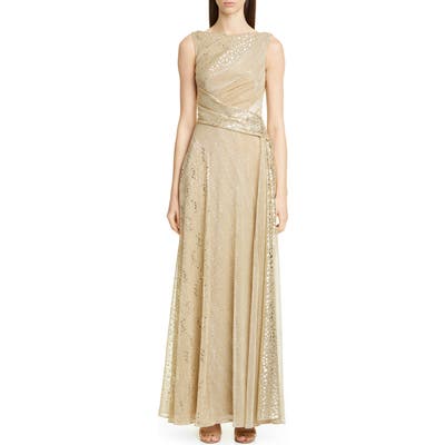 Talbot Runhof Sequin Metallic Voile Gown, Metallic