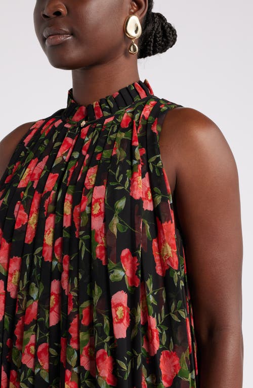 Nordstrom X Harlem's Fashion Row Harbison Floral Long Sleeve Pleat Maxi Dress In Black- Red Poppy Float