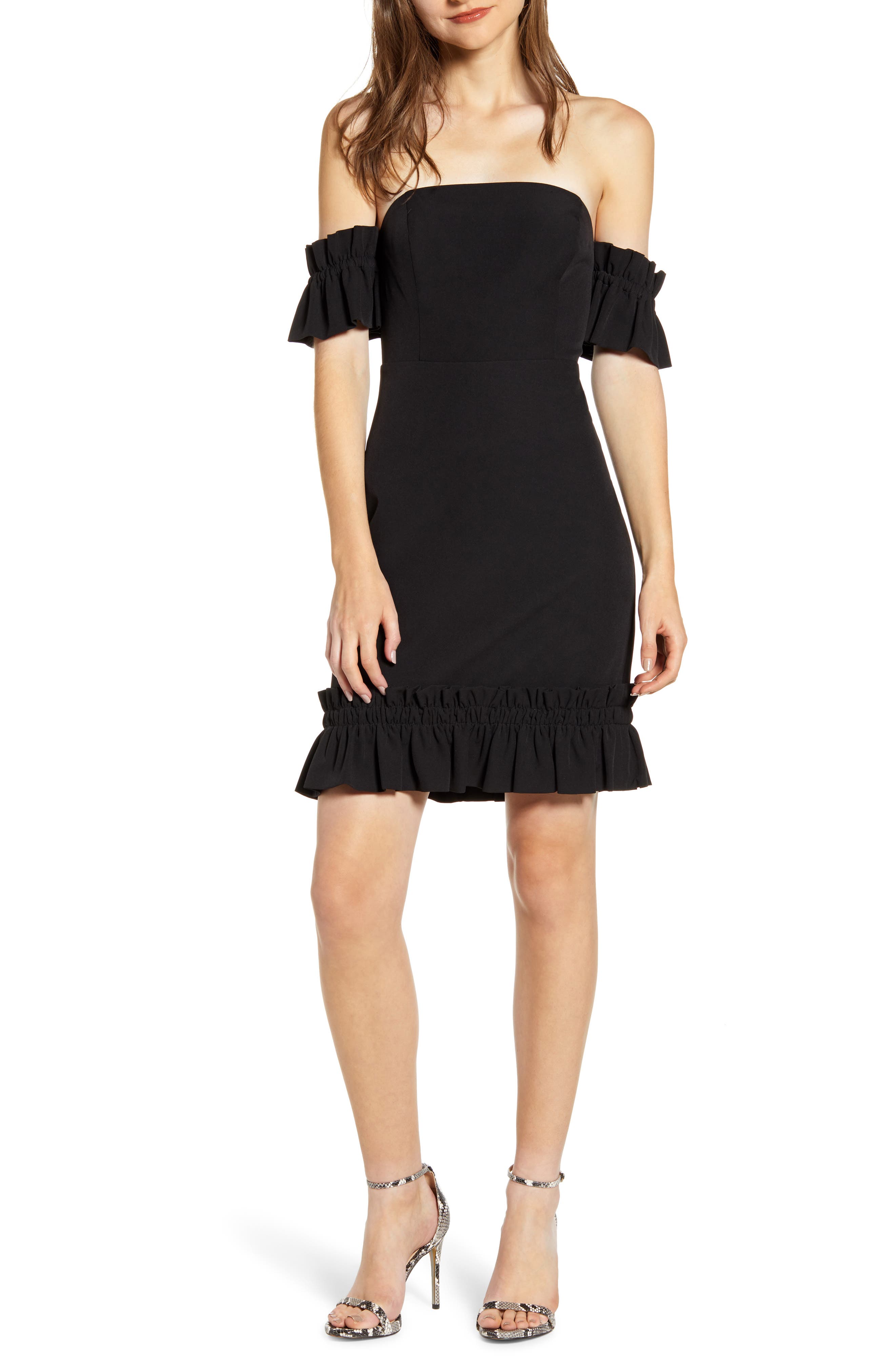 Endless Rose Ruffle Detail Off The Shoulder Body-Con Dress, Black