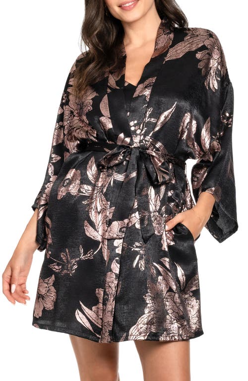 Shop Midnight Bakery Floral Metallic Satin Robe In Black