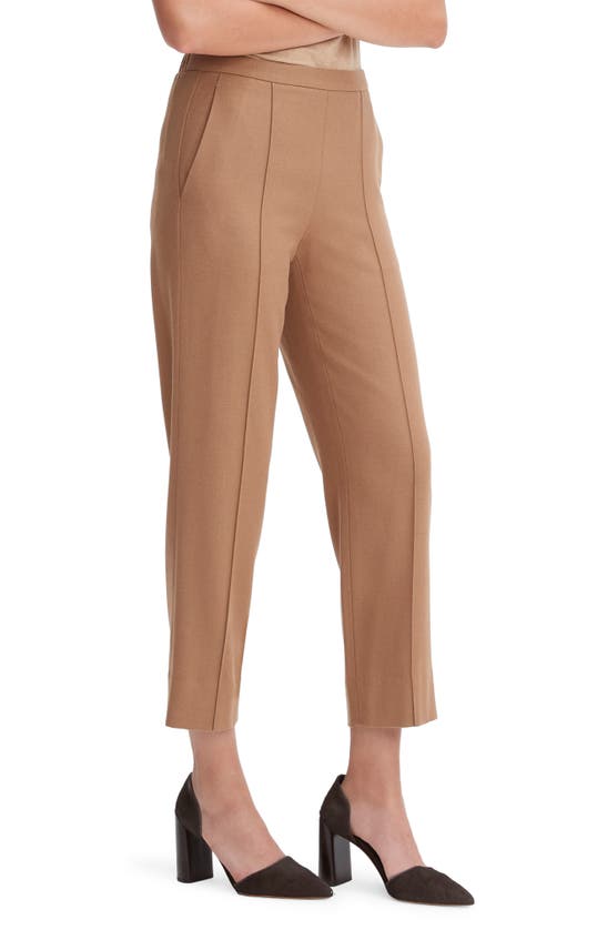 Shop Vince Crop Pleated Brushed Wool Blend Pull-on Pants In Dark Beech